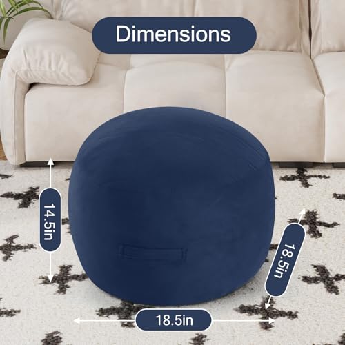 MeMoreCool Round Pouf Ottoman Foot Rest 20x15 Inches, Navy | Navy Round Pouf Footstool, Soft Foam Stuffed Circle Foot Rest for Living Room Bedroom - color: Striped Navy