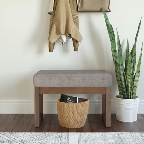 SIMPLIHOME Milltown 27" Wide Tweed Rectangle Ottoman in Ebony | Distressed grey taupe, contemporary ottoman with a cushioned seat for bedroom seating; footstool, footrest or bench. - color: Distressed Grey Taupe, style: Small Ottoman Bench