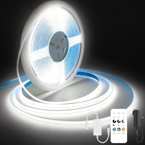 Pandery COB LED Strip Lights Cool White,24V Dimmable led Light Strip KIT with Remote and app Control,6000K 25FT/7.5m 8mmwide Ra>90 Cuttable Flexible Strip Lights for Bedroom,Wardrobe,Cabinet - color: 6000K Cool White, size: 25FT
