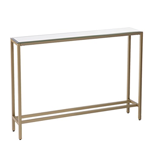 SEI Furniture Darrin Narrow Mini Console Table With Mirrored Top, Transitional Style With Glam Touch Powder-Coated Iron, Gold - size: 36"