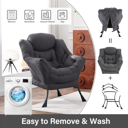 Lazy Chair, Comfy Reading Accent Chair for Bedroom, Darkgrey | Comfy Bedroom Accent Chair with Washable Removable Cover and extra throw pillowfor Living Room Dorm - color: Darkgrey-single