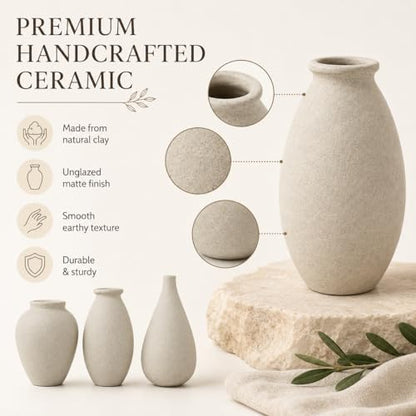 Mini Paintable Unglazed Ceramic Bud Vase Set of 3, Small Rustic Wabi Sabi Bisque Ceramic Vases, Farmhouse Boho Decorative Vases for Home Table Decor, DIY Crafts, Dried Flowers Centerpieces