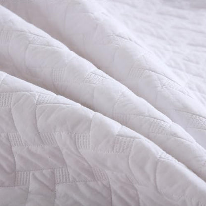 Wistown Cotton Bedspread Quilt Bedding Set, Queen Size, White | 3 Pieces Reversible Lightweight Soft Coverlets Comforters, All Seasons, Weave Stitching Pattern - color: White Weave Pattern, size: Queen (90 by 98inch)
