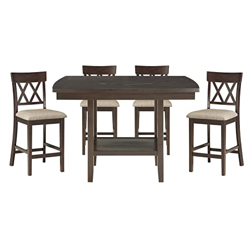 Lexicon Baronscourt 5-Piece Counter Height Dining Set (Cross Back), Dark Brown - color: Dark Brown, style: Cross Back Chair & Table