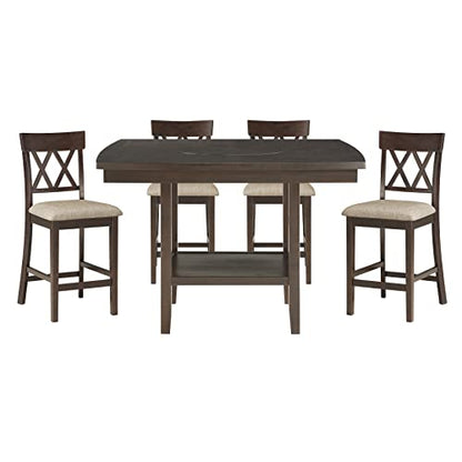 Lexicon Baronscourt 5-Piece Counter Height Dining Set (Cross Back), Dark Brown - color: Dark Brown, style: Cross Back Chair & Table