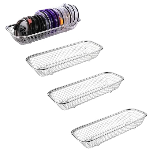 4Pack Stainless Steel Tumbler Cup Lid Organizer Inside Cabinet, Mason Jar Lid Holder, Rectangular Basket for Storage of Silverware, Chopsticks, straws and Utensils - style: SilverModern-4pack