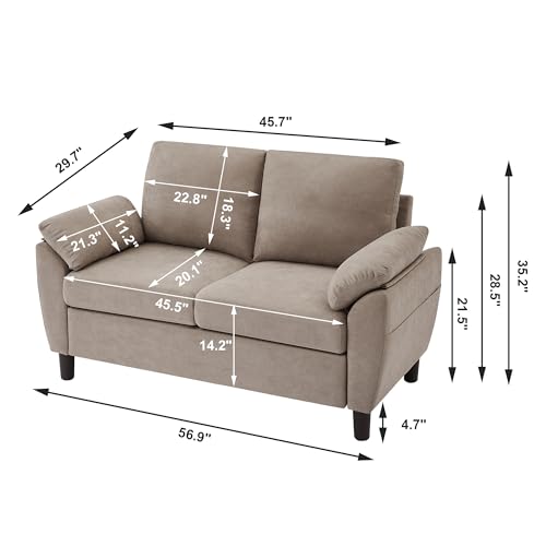 Small Loveseat Sofa, 57" Mid Century Modern Love Seat, 2 Seater Couches for Living Room, Bedroom, Small Spaces, Beige - color: Beige