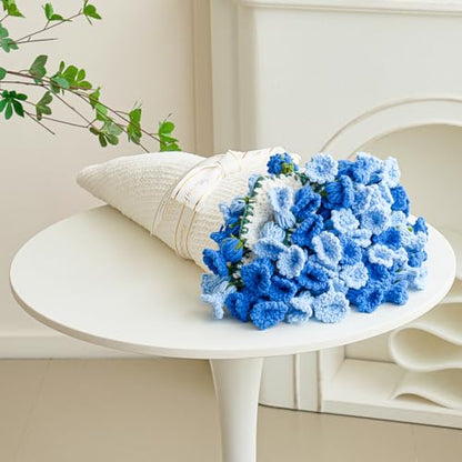 Crochet Flower Bouquet Throw Blanket, Handmade Knitted Blanket with Flowers, Cute Romantic Gift for Her Girlfriend Mom Mother’s Day Valentine Wedding Anniversary Birthday, Blue 40 Inches - color: Blue Lily of the Valley, size: 40 Inches