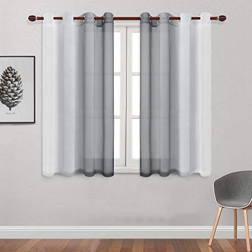 DWCN Grey Ombre Sheer Curtains - Faux Linen Semi Voile Grommet Top Gradient Curtains for Bedroom and Living Room, Set of 2 Window Curtain Panels, 52 x 54 Inch Length - color: Grey, size: 52"W x 54"L (Pack of 2)
