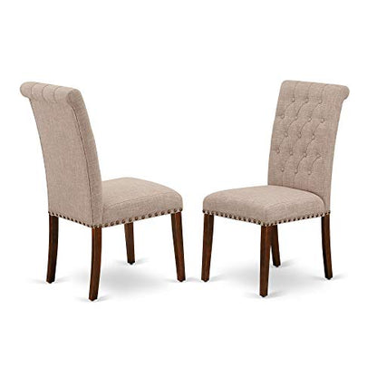East West Furniture DLBR5-MAH-04 5 Piece Dining Room Furniture Set Includes a Round Dining Table with Dropleaf and 4 Light Tan Linen Fabric Upholstered Chairs, 42x42 Inch, Mahogany - color: Dlbr5-mah-04