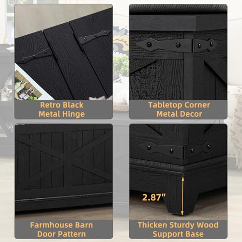 Joaxswe Farmhouse Coffee Table with Hidden Storage Organizer, Black Square Large Center Table, Wood Farm House Low Modern Living Room Tables with Hinged Lift Top for Home, Office - color: Black, style: With Legs