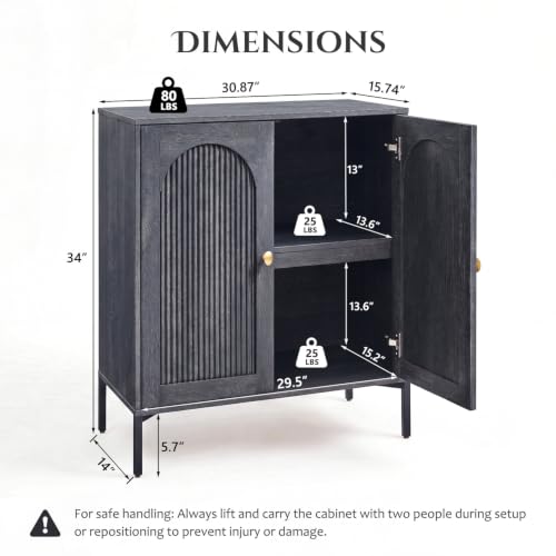 IFBUY 30.88" W Mid Century Modern TV Stands for Living Room, Dark Grey | Wood Entertainment Center w/Adjustable Shelves, Media Console w/Arched Fluted Doors, Entryway Cabinet Fits 65, 70, 75 Inch TV - color: Grey, size: 15.75"D x 30.88"W x 34"H