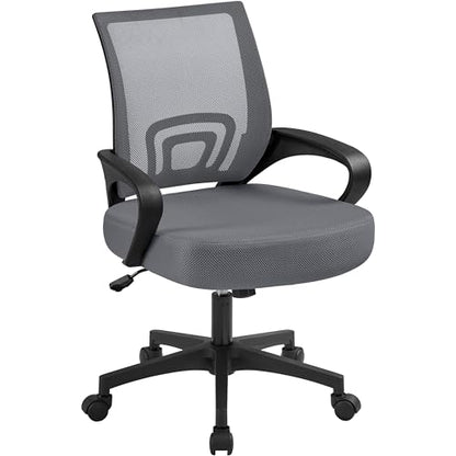 Yaheetech Mid Back Mesh Computer Office Desk Chair Adjustable Swivel, Dark Grey - color: Dark Gray
