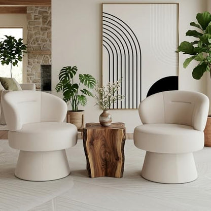 360° Swivel Accent Chairs Set of 2, Modern Chenille Upholstered Boucle Dining Chair with Back, Vanity Chair Accent Armchair Side Chairs for Dining/Living Room, Bedroom, White - color: White 01, size: 2 Chairs