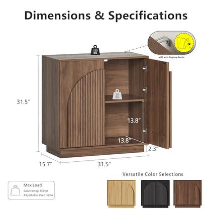 win2win 31.5" Small Buffet Cabinet with Storage, Arched Doors, Walnut, 1PCS | Modern Console Cabinet for Dining Living Room Kitchen Entryway, Modular Accent Cabinet, Credenza with Wood Grain, Fluted - color: Walnut