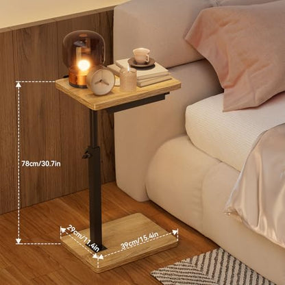 IBUYKE C Shaped Side Table, Angle Adjustable, 360° Swivel Height Adjustable End Table for Small Spaces, for Phone Computer & Tablet, Modern Small Coffee Snack Table for Sofa/Bed, Natural UTVT004R | 360° Swivel Height Adjustable,Side End Table for Small Sp