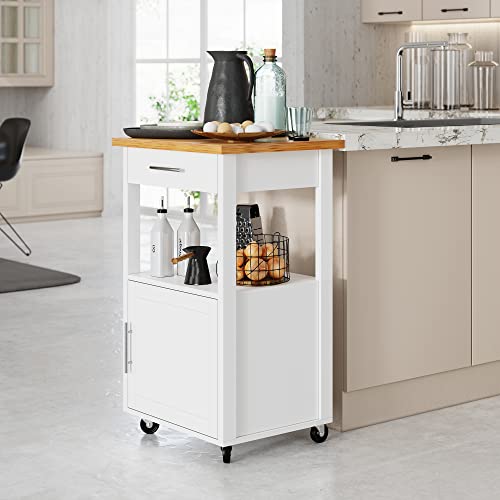 Shintenchi Kitchen Island Cart with Storage,Rolling Side Table on Wheels with Worktop,Single Door Cabinet and Drawer for Dinning Room, White - color: White-22inch