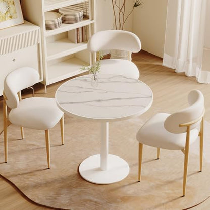31.5'' Tulip Table, Round Dining Table with Matte Sintered Stone Tabletop | White Aluminum Alloy Edge & Pedestal, Small Bistro Table for Dining Room/Café/Small Spaces/Restaurant (Snow Peak Marble) - color: Snow Peak Marble (White Edge), size: Round