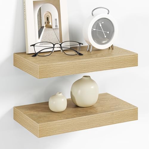 Vivelove 12 Inch Floating Shelves Wall Mounted for Display, 6.5 Deep Duty Shelves with Invisible Brackets for Living Room,Bedroom,Kitchen, Bathroom Storage & Decor,12" Wx6.5 Dx1.4 H - Oak - color: Oak, size: 12”Wx6.5”Dx1.4”H