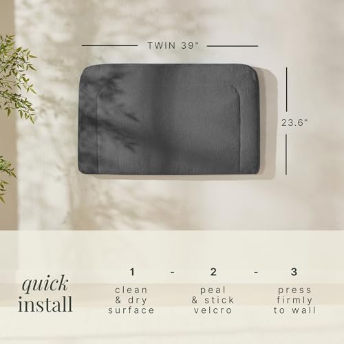 Hearth & Harbor Wall Mounted Twin Headboard Only, Bed Headboard Twin Size | Easy Assemble, Floating Peel & Stick, Upholstered Boucle, 3D Stitched Wall Panels, 5 Strips of 3M Tape Included, Grey - color: 05-grey, size: Twin