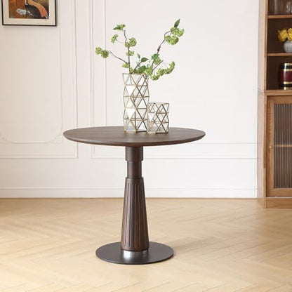 Round Dining Table 31.5" for 2-4, Small Kitchen Table, Walnut | Water-Resistant Small Dining Table with Round Pedestal Base, 0.7"Solid Wood, 200lbs Capacity,for Living Room Small Space