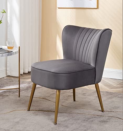 Container Furniture Direct Modern Velvet Accent Chair for Living Room, Bedroom, or Entryway, Stylish and Comfortable Armless Design with Metal Legs, Grey - color: Grey