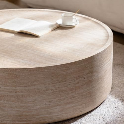39.37" Round Faux Marble Coffee Table for Living Room, Modern Drum Coffee Table, Faux Stone Mars Pattern Center Table, Minimalist Large Circle Round Coffee Table No Assembly(Mars Pattern) - color: 39.37'' Mars Pattern