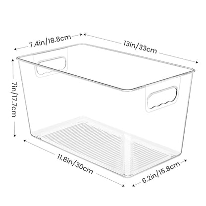 YIHONG 4 Pack Clear Storage Bins, Pantry Organizer Bins with Handle, XL | Plastic Bins, Pantry Storage Containers for Kitchen, Freezer, Cabinet, Closet, Bathroom, Under Sink Organizers and Storage - size: XL(13"L x 7.4"W x 7"H)