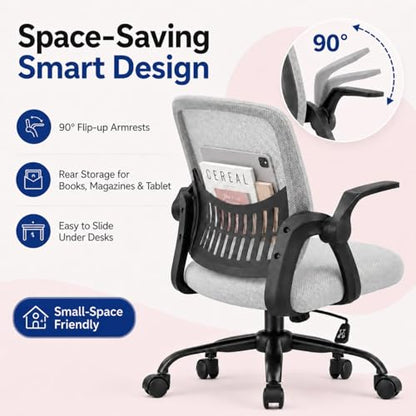 Ergonomic Office Chair, Home Office Desk Chair, Breathable Mesh Desk Chair with Adjustable Lumbar Support and Flip-up Armrests, Game Chairs, 360° Swivel Desk Chairs for Conference, Meeting Room(Grey) - color: Grey