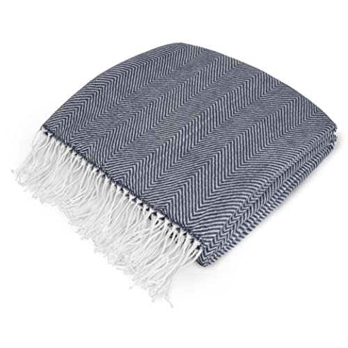PAVILIA Navy Blue Herringbone Throw Blanket for Couch Bed, 50x60 | Decorative Outdoor Throw, Faux Cashmere Knitted Blanket, Lightweight Accent Soft Knit, For Sofa Chair Living Room Bedroom - color: Herringbone - Navy Blue, size: 50 X 60 Inches - Throw