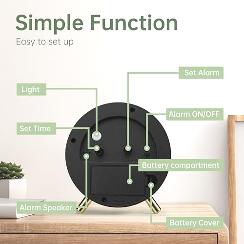JALL Analog Alarm Clock, 4 inch Super Silent Non Ticking Small Clock with Night Light, Battery Operated, Simple Design, Easy Setting for Office, Bedroom, Bedside, Desk, Teens, Elders, Adult, Green - color: Green+gold
