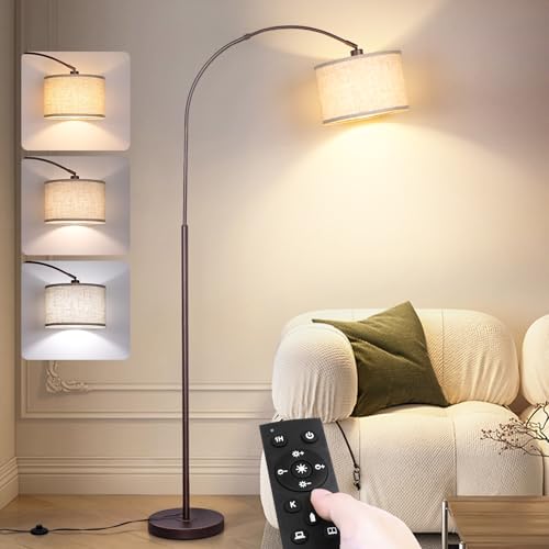 Qingmiao Dimmable Arc Floor Lamp, Remote & Foot Switch, Adjustable Shade | Modern Standing Lamp for Living Room, 4 Lighting Modes Tall Lamp for Bedroom Office Reading Corner Home Decor Gifts - color: Brown
