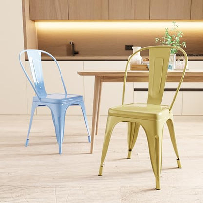 AC Pacific 18 Inch Seat Height Industrial Metal Dining Chairs, Stackable Kitchen or Bar Seat, Durable Modern Design, Versatile Accent Furniture, Set of 2, Yellow and Baby Blue - color: Yellow and Baby Blue, size: Set of 2