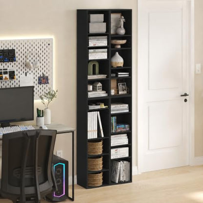 Furinno Pasir Book Shelf Set of 2, 10-Tier Narrow Bookshelf, Blackwood | 9.2 x 11.8 x 78.7, Stackable Bookcase with Open Shelf, for Living Room, Bedroom, Home Office - color: Blackwood, size: Set of 2, 10-Tier, 12-Inch