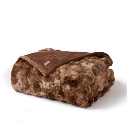 Faux Rabbit Fur Bubble Throw Blanket, 60"x80", Lion Caramel | Ultra Soft, Luxury Faux Rabbit Fur Throw, Thick Warm Bubble Blanket, Cozy Fluffy Reversible, for Bed, Couch, Chair, Sofa - color: Marble Caramel Brown, size: 60"x80"