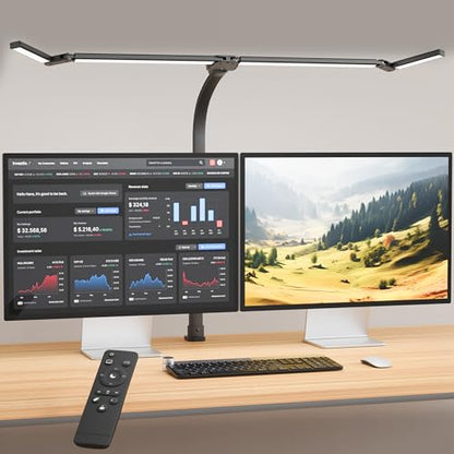 LED Desk Lamp with Clamp, Eye-Carying Desk Light with Remote,Adjustable Flexible Gooseneck,1800LM Ultra Bright Table Lamp for Work,Study, Read,Workbench(Black) - size: Large