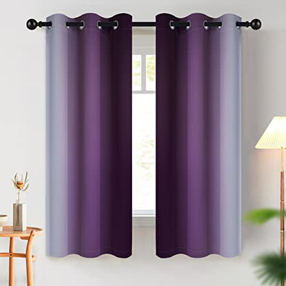COSVIYA Grommet Room Darkening Ombre Purple Curtains W42xL63 inch | Purple and Greyish White Gradient Drapes, Light Blocking,Insulated Thermal Window Curtains for Bedroom/Living Room,2 Panels - color: Purple to Grayish White, size: 42"W x 63"L (Pack of 2)