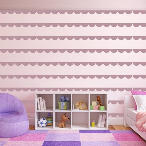 Scallop Border Wall Sticker，Door Edge Scallop Decorative Art Stickers，Scallop Peel and Stick Border，for Nursery, Kids Bedroom Living Room Home Scandinavian Boho Painting Wall Décor. (Rose Dusk) - color: Rose Dusk