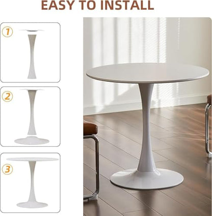 Tulip Table, 31.5" Round Dining Table with Thickened Tabletop & Metal Pedestal, Circle Bistro Table for Kitchen, Small Places, Living Room, Cafe (White) - color: White