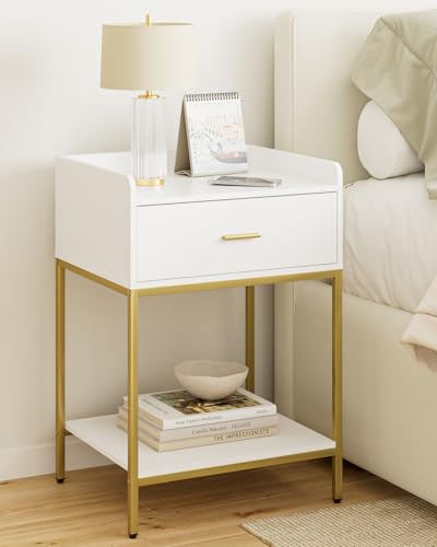 Masupu Nightstand, 3-Tier Modern Bedside Night Stand with Storage Drawer and Shelf, Large End Side Table for Bedroom, Living Room, White - color: Extra Large White