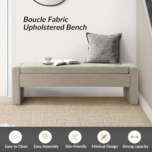 55" Modern Upholstered Storage Bench with Tufted Seat, Fabric Ottoman Bench for Bedroom, Entryway, or Living Room, Soft Close Hinge,Beige - color: Beige