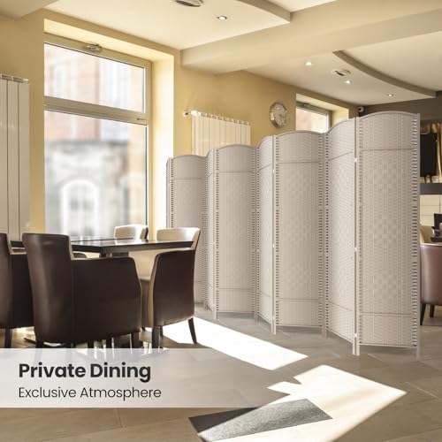 8 Panel Folding Room Divider,Woven Privacy Screen,Beige | Solid wood frame, handcrafted diamond pattern, 6FT tall, extends to 126 inches wide, no assembly required - color: Beige, size: 8-Panel