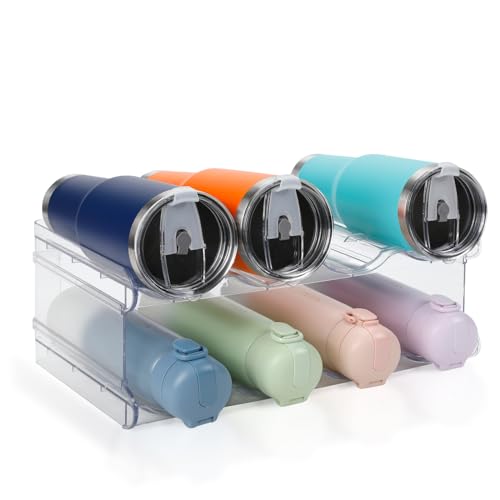 Stackable Water Bottle Organizer Large Compartment Water Bottle Holder | 2 Tier Clear Water Bottle Organizer for Cabinet, Water Bottle Rack for Kitchen Organization and Storage - Hold 8 Bottles - size: 2 Pack