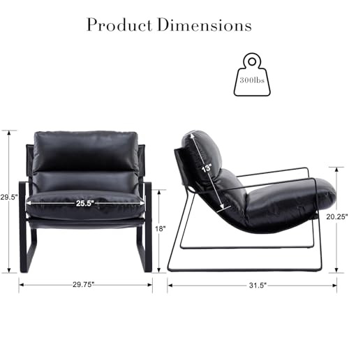 1-Pack Accent Chairs, PU Leather Living Room Chair, Black | Comfy Armchairs, Upholstered Lounge Armchair, Removable Seat Cushion, Black Metal Frame, For Reading Room, Bedroom, Balcony - color: Black-black Legs, size: 1PC