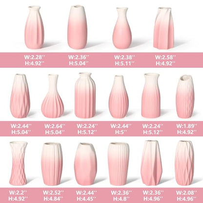 BEAHOT Ceramic Bud Vases Set of 16 – Gradient Pink and White Mini Vases for Centerpieces and Table Decor – Ideal White Bud Jars for Weddings, Boho Home Style, and Gift Ideas - size: 16pack Unglazed Pink