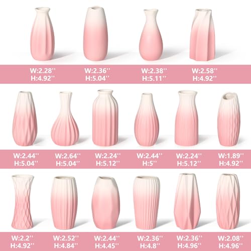 BEAHOT Ceramic Bud Vases Set of 16 – Gradient Pink and White Mini Vases for Centerpieces and Table Decor – Ideal White Bud Jars for Weddings, Boho Home Style, and Gift Ideas - size: 16pack Unglazed Pink
