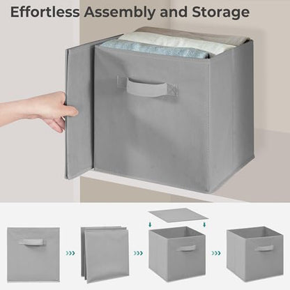 11 Inch Fabric Storage Bins, Storage Cubes, Collapsible Cube Storage Box, Fabric Closet Organizers with Handle for Home, Office, Shelf, Closets, Bedroom, Living Room, Grey, 7 Pack - size: 7 PACK