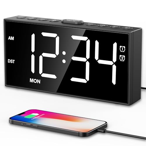 Digital Alarm Clock for Bedroom with 2.2-Inch Bold Numbers, Dual Alarms | Day-of-Week Display, Weekday/Weekend Mode, Plug in Bedside Clock with USB-C/USB-A Charging, 5-Level Brightness and Volume - color: White, size: With Bold Digits