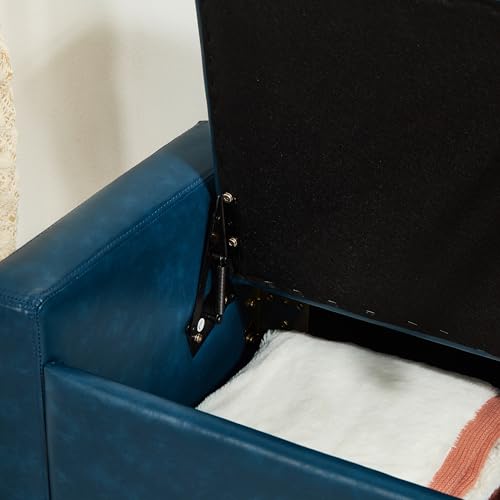 Storage Bench, 48‘’ Upholstered PU Leather Ottoman Bench with Button-Tufted, Folding Bedroom Bench with Wood Legs, Entryway Bench for Bedroom, Navy Blue - color: Navy Blue