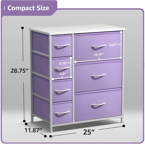 Sorbus Dresser with 7 Drawers - Furniture Storage Chest for Kid’s, Teens, Bedroom, Nursery, Playroom, Clothes, Toys - Steel Frame, Wood Top, Tie-dye Fabric Bins (7-Drawer, Pastel Purple) - color: Pastel Purple